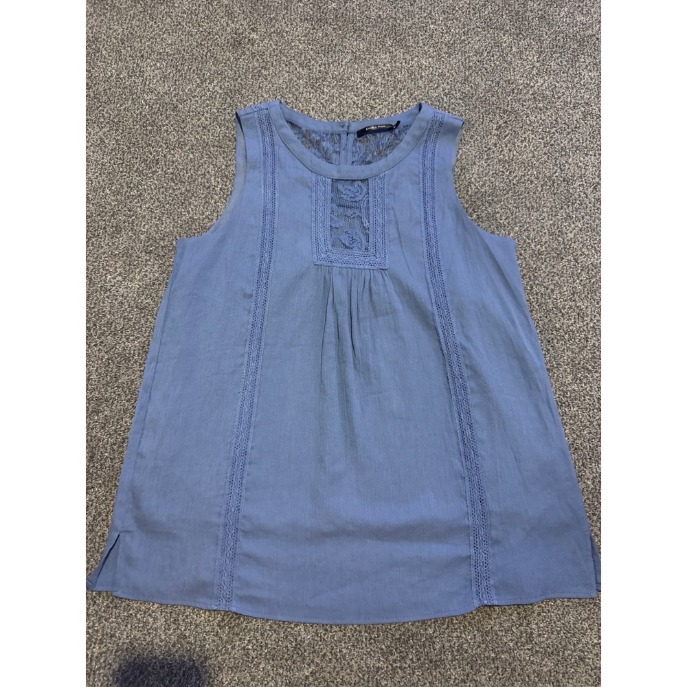 Doe & Rae Sleeveless Top Blue Crochet Trim‎ Accents Casual Tank Blouse Size M